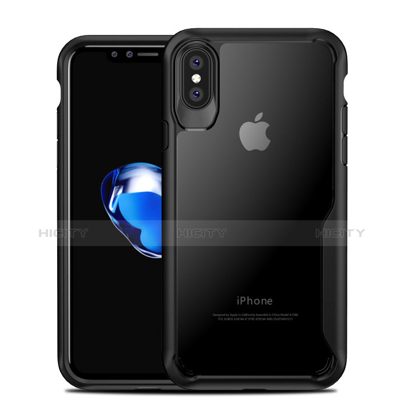 Custodia Silicone Trasparente Specchio Laterale 360 Gradi T10 per Apple iPhone X Nero