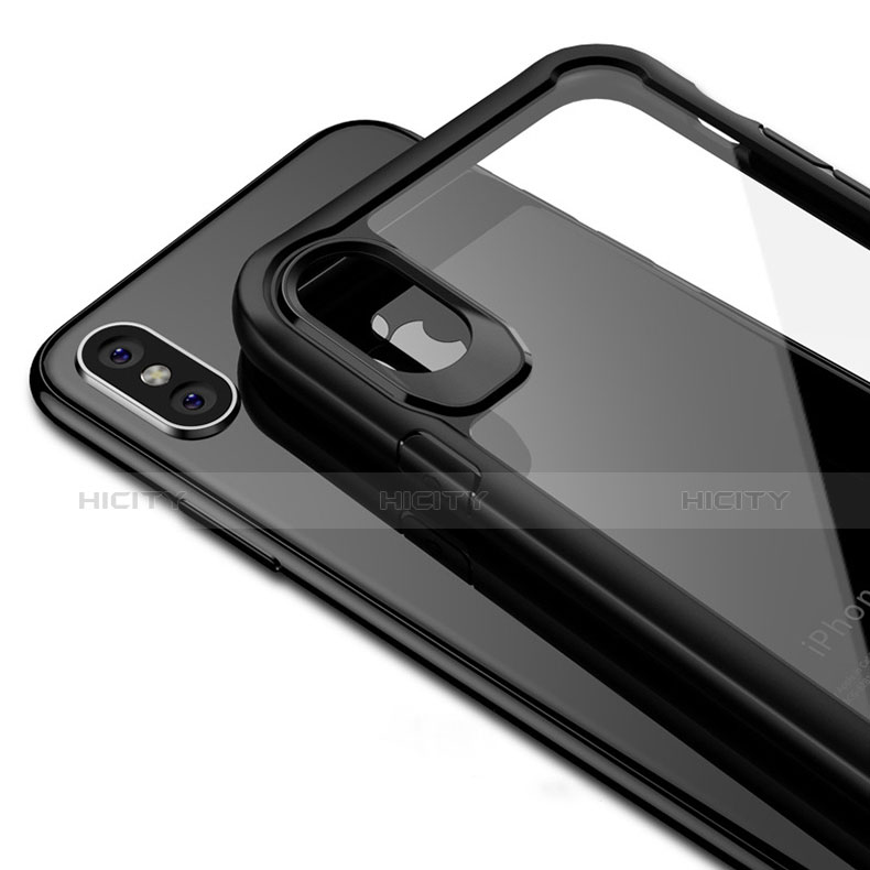 Custodia Silicone Trasparente Specchio Laterale 360 Gradi T10 per Apple iPhone X Nero