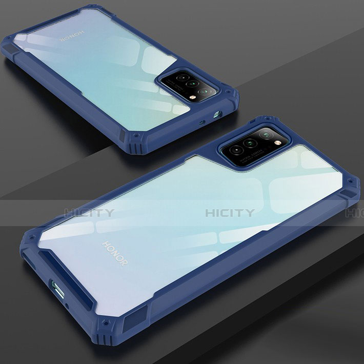 Custodia Silicone Trasparente Specchio Laterale Cover H01 per Huawei Honor V30 Pro 5G Blu