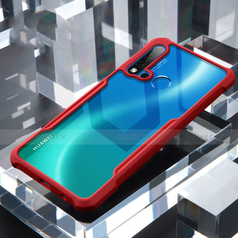 Custodia Silicone Trasparente Specchio Laterale Cover H01 per Huawei P20 Lite (2019) Rosso