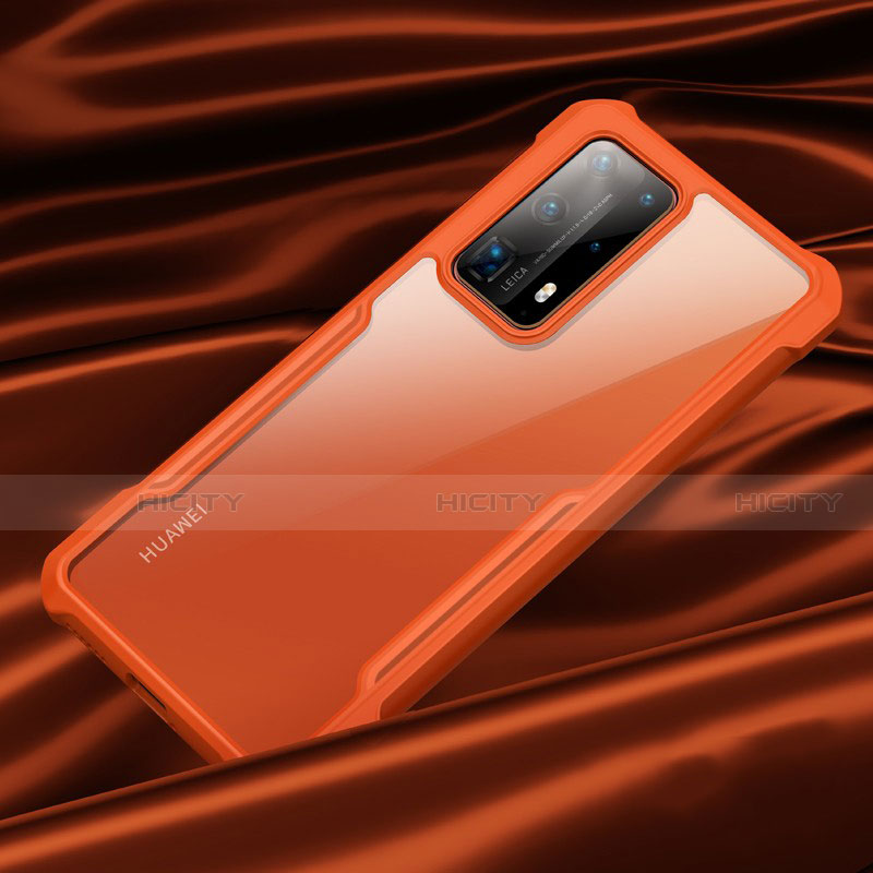 Custodia Silicone Trasparente Specchio Laterale Cover H01 per Huawei P40 Pro+ Plus Arancione