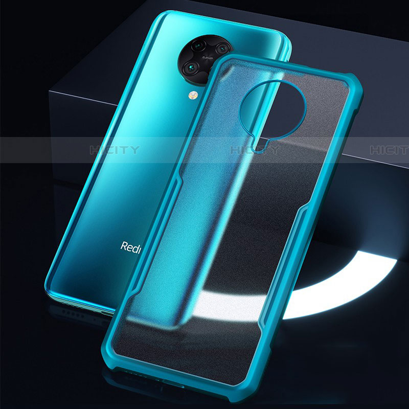 Custodia Silicone Trasparente Specchio Laterale Cover H01 per Xiaomi Redmi K30 Pro 5G Ciano