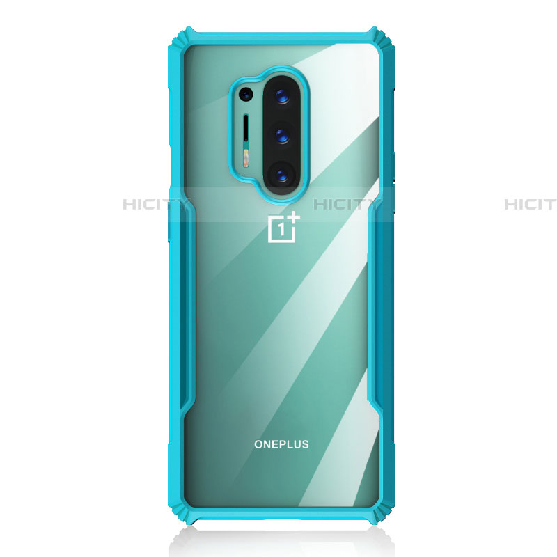 Custodia Silicone Trasparente Specchio Laterale Cover H03 per OnePlus 8 Pro Ciano