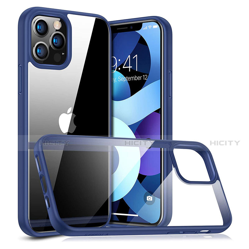 Custodia Silicone Trasparente Specchio Laterale Cover H04 per Apple iPhone 12 Pro Max Blu