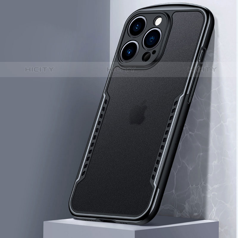 Custodia Silicone Trasparente Specchio Laterale Cover M01 per Apple iPhone 15 Pro Nero