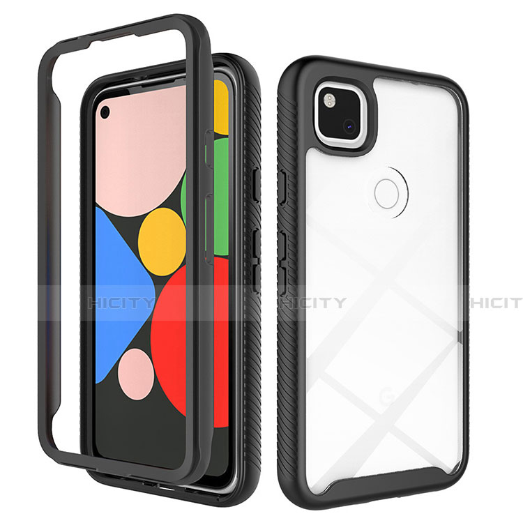 Custodia Silicone Trasparente Specchio Laterale Cover M01 per Google Pixel 4a Nero