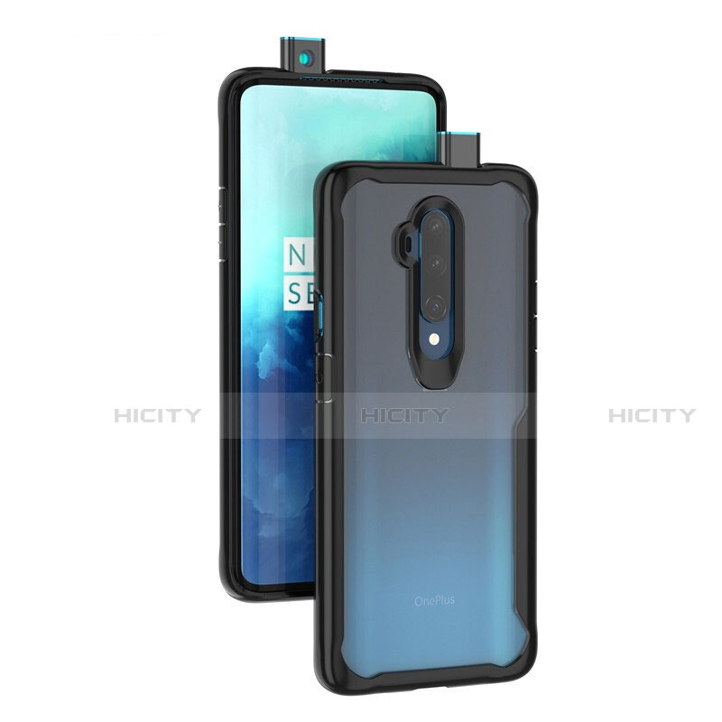 Custodia Silicone Trasparente Specchio Laterale Cover M01 per OnePlus 7T Pro 5G Nero