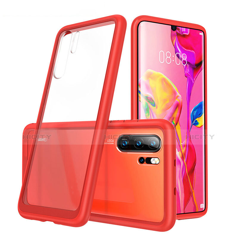 Custodia Silicone Trasparente Specchio Laterale Cover M02 per Huawei P30 Pro New Edition Rosso