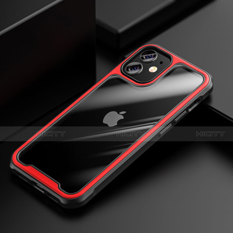 Custodia Silicone Trasparente Specchio Laterale Cover M03 per Apple iPhone 12 Mini Rosso