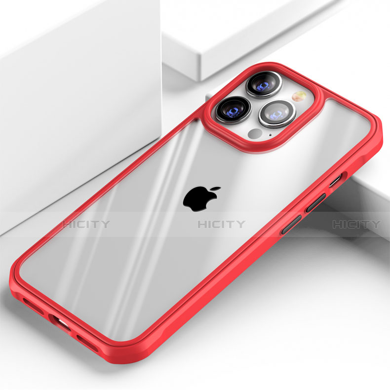 Custodia Silicone Trasparente Specchio Laterale Cover M03 per Apple iPhone 13 Pro Rosso