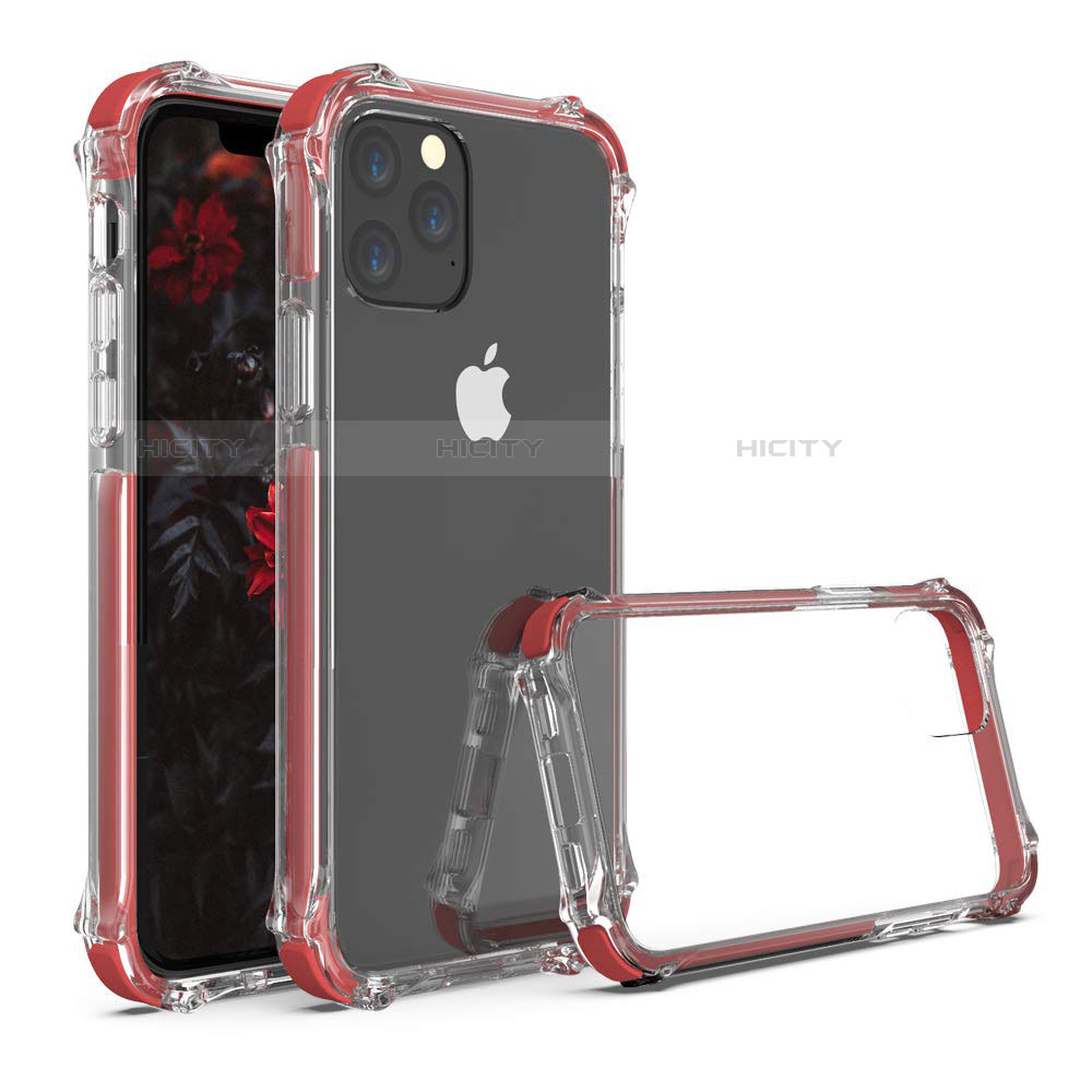 Custodia Silicone Trasparente Specchio Laterale Cover M04 per Apple iPhone 11 Pro Max Rosso