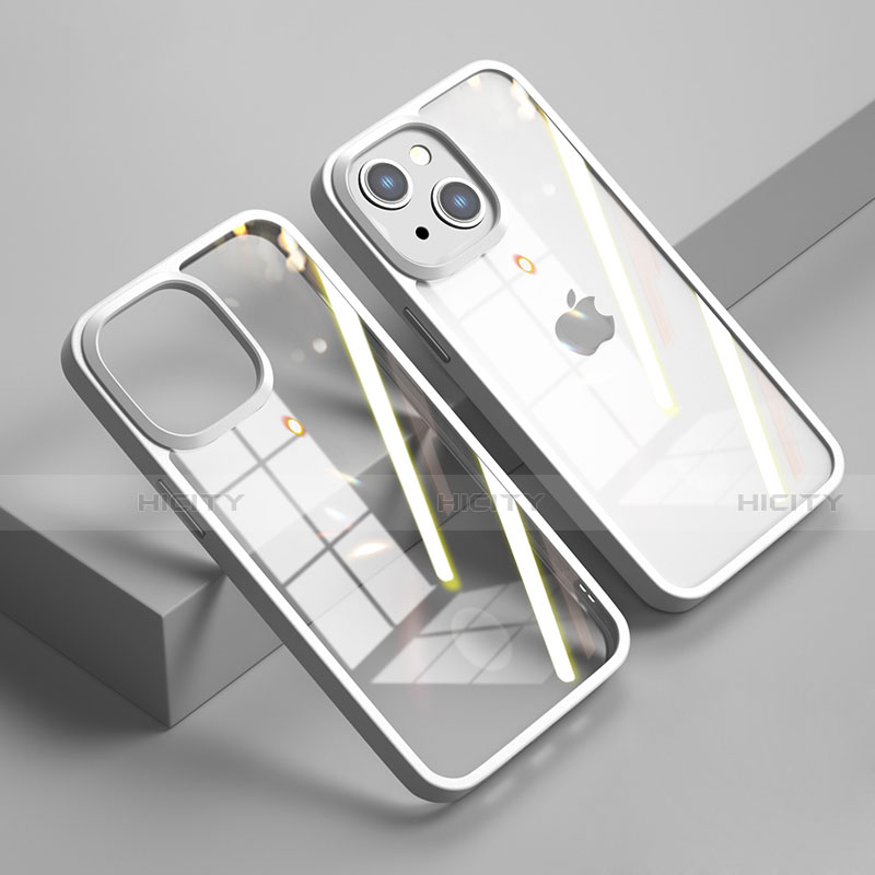 Custodia Silicone Trasparente Specchio Laterale Cover M04 per Apple iPhone 14 Bianco
