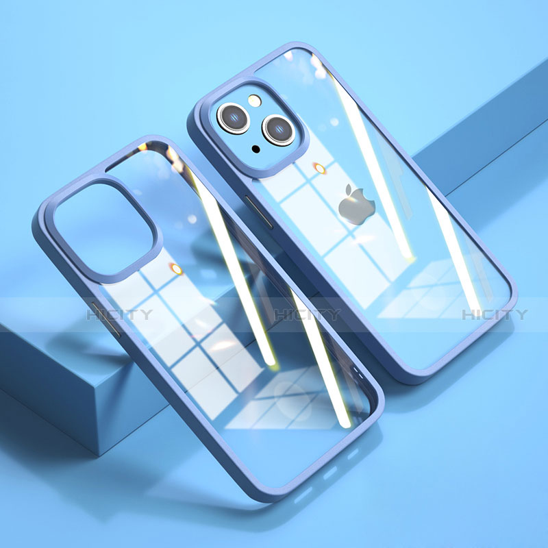 Custodia Silicone Trasparente Specchio Laterale Cover M04 per Apple iPhone 15 Blu