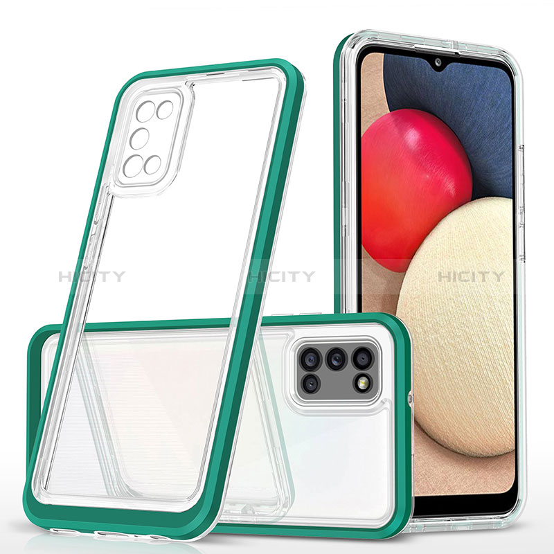 Custodia Silicone Trasparente Specchio Laterale Cover MQ1 per Samsung Galaxy A02s Verde