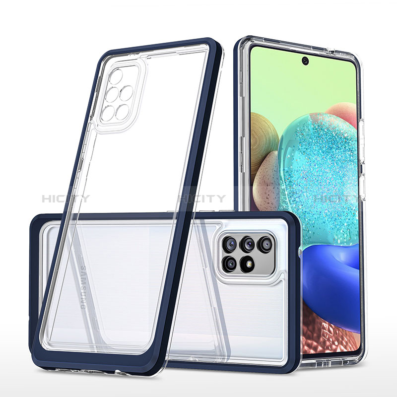 Custodia Silicone Trasparente Specchio Laterale Cover MQ1 per Samsung Galaxy A71 5G Blu