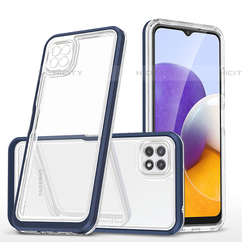 Custodia Silicone Trasparente Specchio Laterale Cover MQ1 per Samsung Galaxy F42 5G Blu