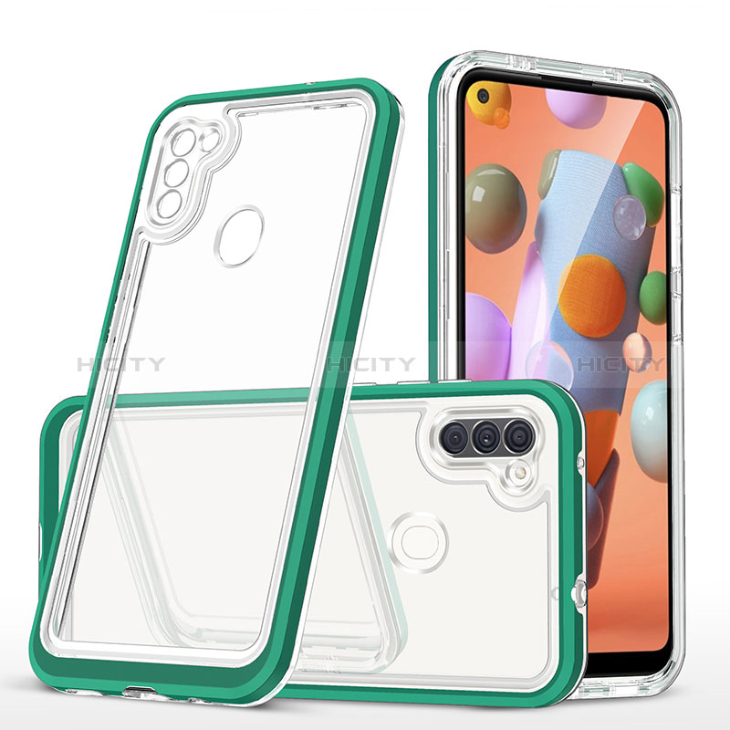 Custodia Silicone Trasparente Specchio Laterale Cover MQ1 per Samsung Galaxy M11 Verde