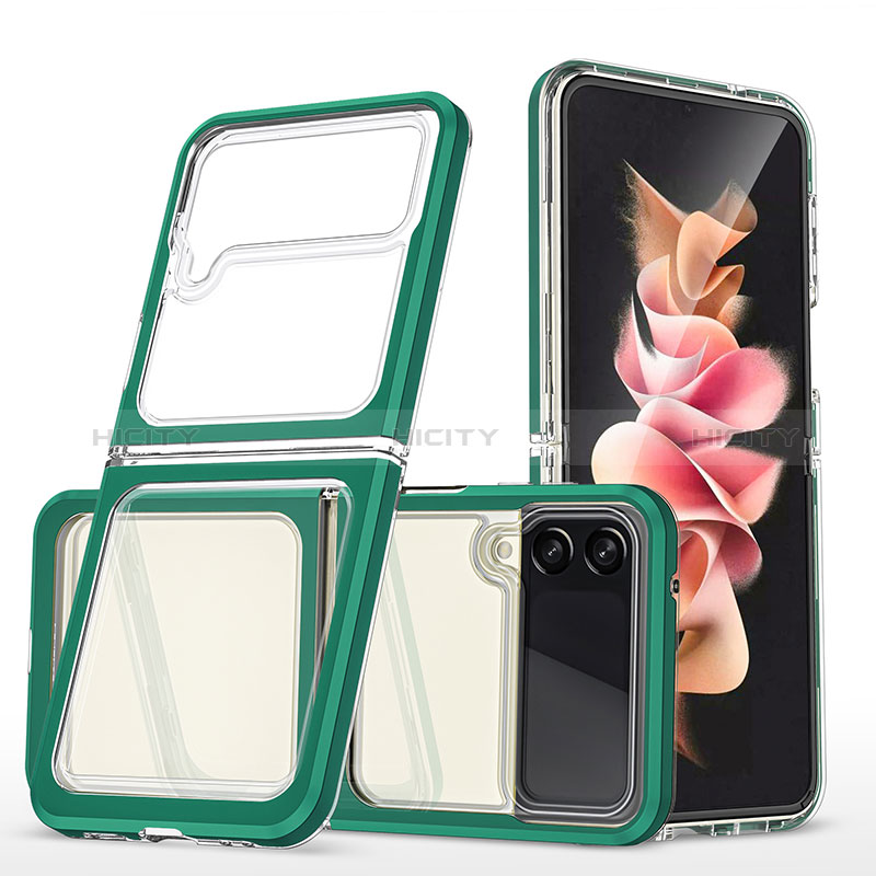 Custodia Silicone Trasparente Specchio Laterale Cover MQ1 per Samsung Galaxy Z Flip3 5G Verde