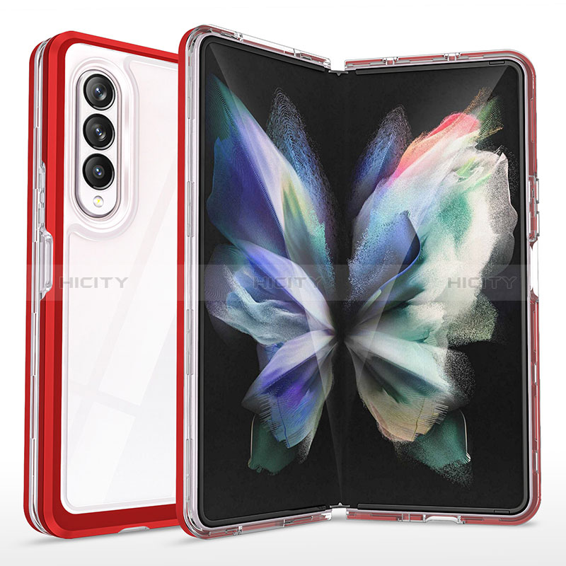 Custodia Silicone Trasparente Specchio Laterale Cover MQ1 per Samsung Galaxy Z Fold3 5G Rosso