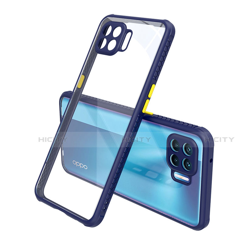 Custodia Silicone Trasparente Specchio Laterale Cover per Oppo F17 Pro Blu