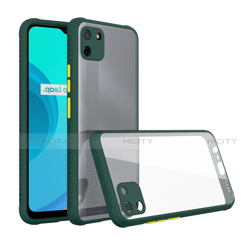 Custodia Silicone Trasparente Specchio Laterale Cover per Realme C11 Verde Notte