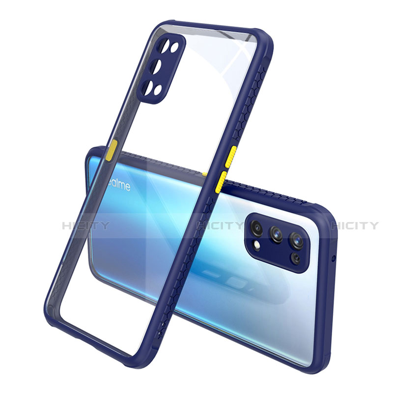 Custodia Silicone Trasparente Specchio Laterale Cover per Realme X7 5G Blu