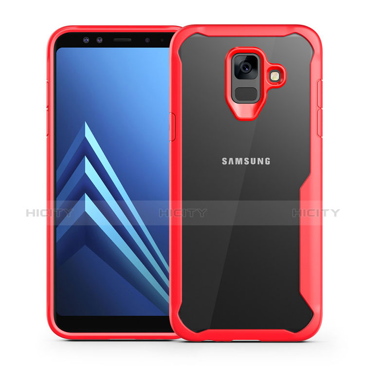 Custodia Silicone Trasparente Specchio Laterale Cover per Samsung Galaxy A6 (2018) Dual SIM Rosso