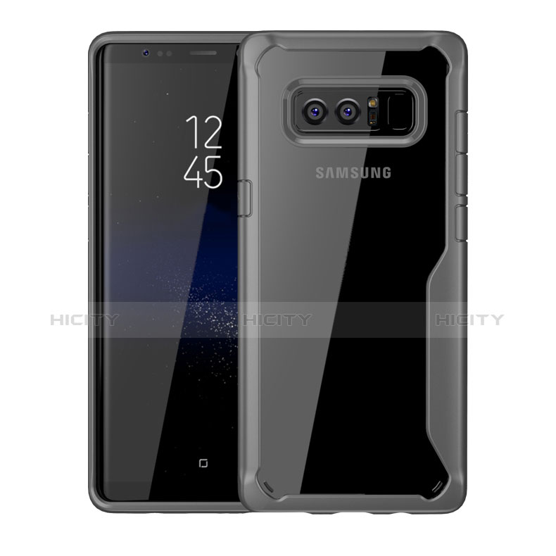 Custodia Silicone Trasparente Specchio Laterale Cover per Samsung Galaxy Note 8 Duos N950F Grigio