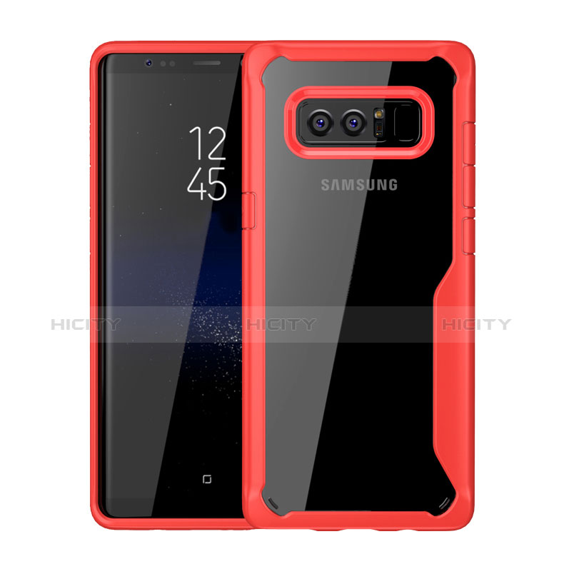 Custodia Silicone Trasparente Specchio Laterale Cover per Samsung Galaxy Note 8 Rosso