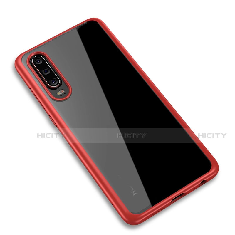 Custodia Silicone Trasparente Specchio Laterale Cover T03 per Huawei P30 Rosso