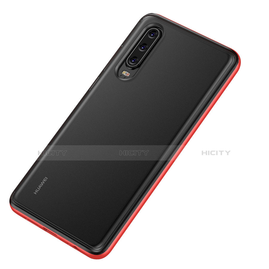 Custodia Silicone Trasparente Specchio Laterale Cover T04 per Huawei P30 Rosso