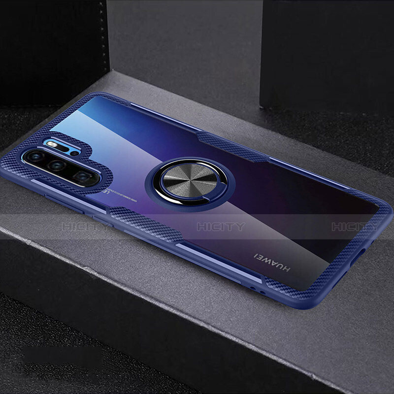 Custodia Silicone Trasparente Ultra Slim Cover Morbida con Anello Supporto C03 per Huawei P30 Pro Cielo Blu