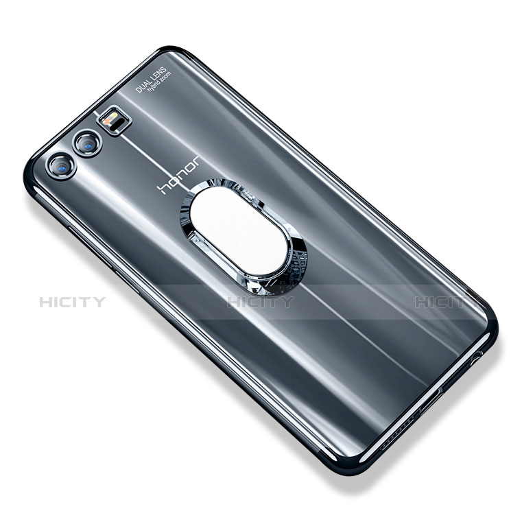 Custodia Silicone Trasparente Ultra Slim Cover Morbida con Anello Supporto S01 per Huawei Honor 9 Grigio