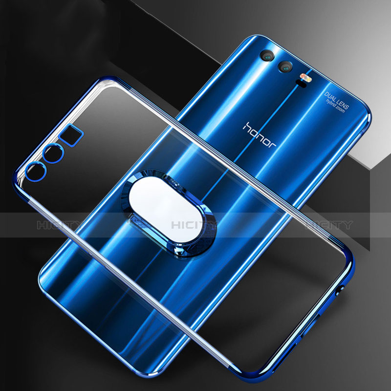 Custodia Silicone Trasparente Ultra Slim Cover Morbida con Anello Supporto S01 per Huawei Honor 9 Premium