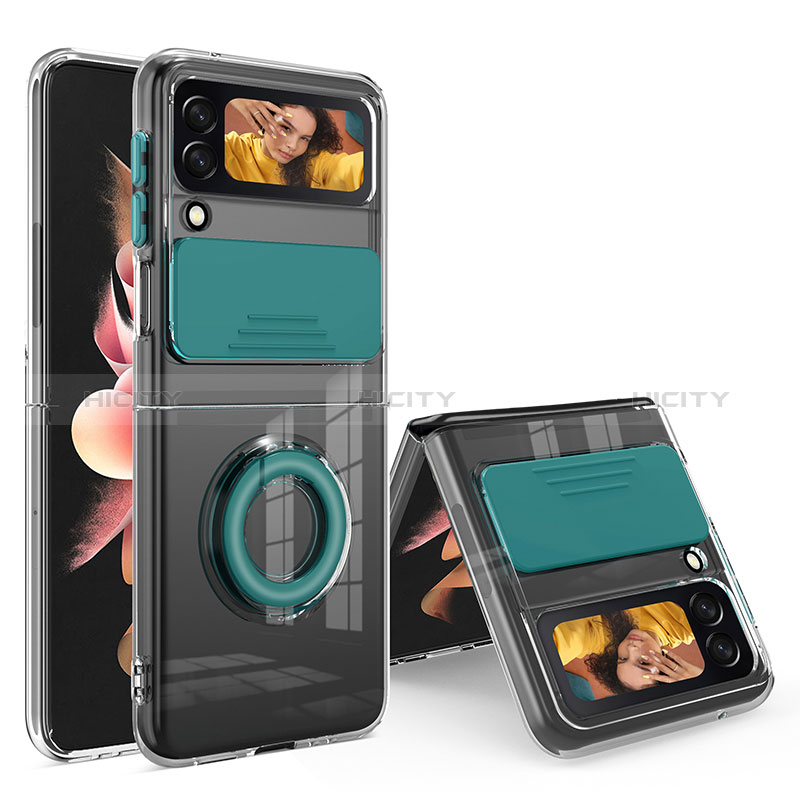 Custodia Silicone Trasparente Ultra Slim Cover Morbida con Anello Supporto S01 per Samsung Galaxy Z Flip3 5G