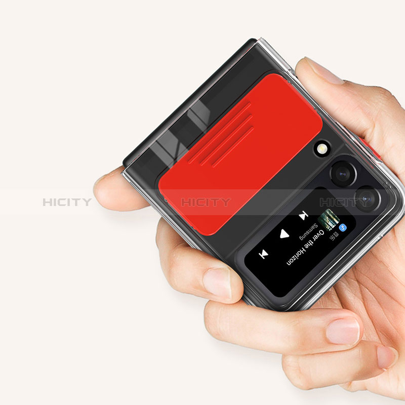 Custodia Silicone Trasparente Ultra Slim Cover Morbida con Anello Supporto S01 per Samsung Galaxy Z Flip3 5G