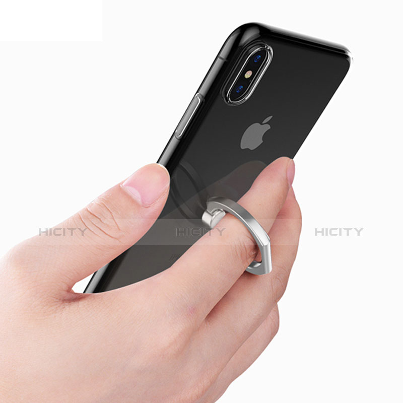 Custodia Silicone Trasparente Ultra Slim Cover Morbida con Anello Supporto V01 per Apple iPhone X