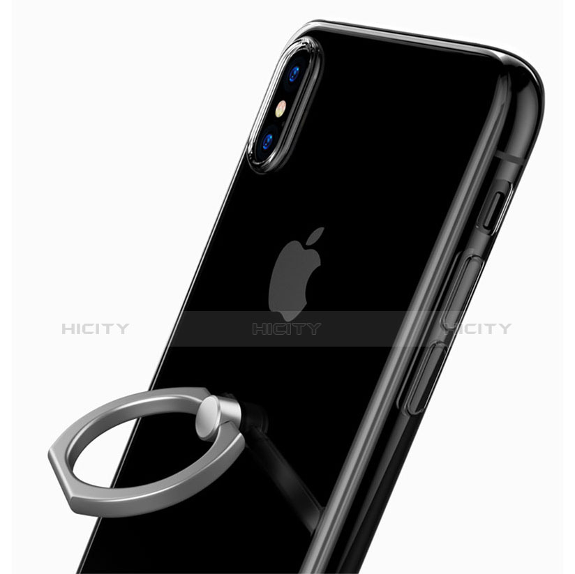 Custodia Silicone Trasparente Ultra Slim Cover Morbida con Anello Supporto V01 per Apple iPhone X