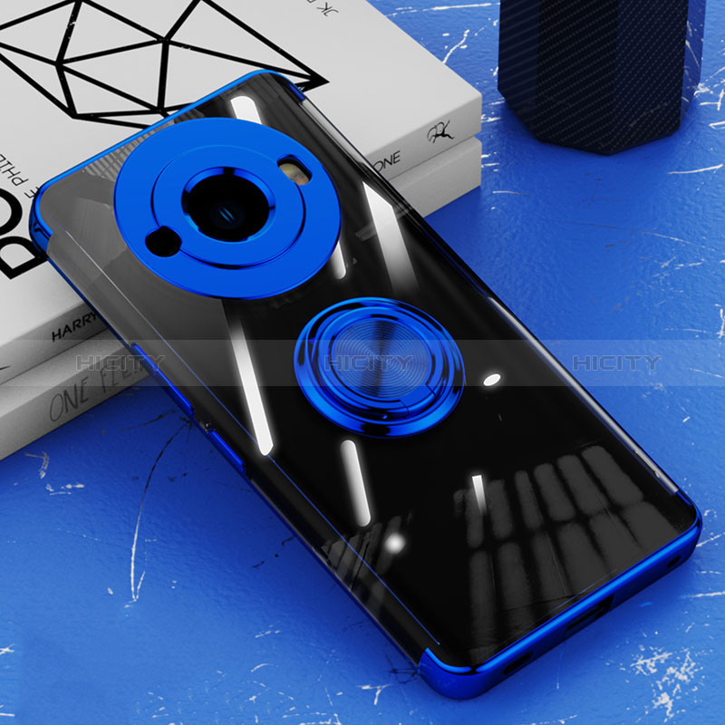 Custodia Silicone Trasparente Ultra Slim Cover Morbida con Magnetico Anello Supporto AN1 per Sharp Aquos R8 Pro Blu