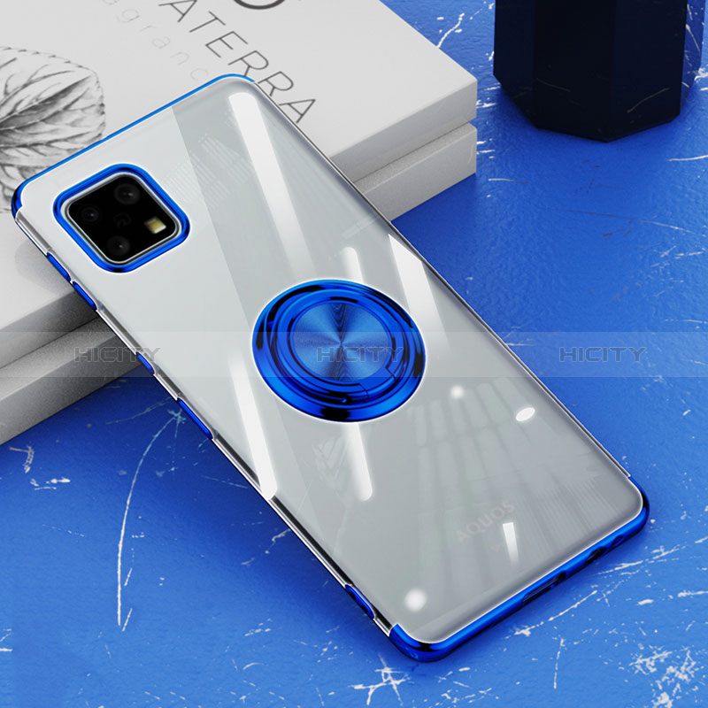 Custodia Silicone Trasparente Ultra Slim Cover Morbida con Magnetico Anello Supporto AN1 per Sharp Aquos Sense6 Blu