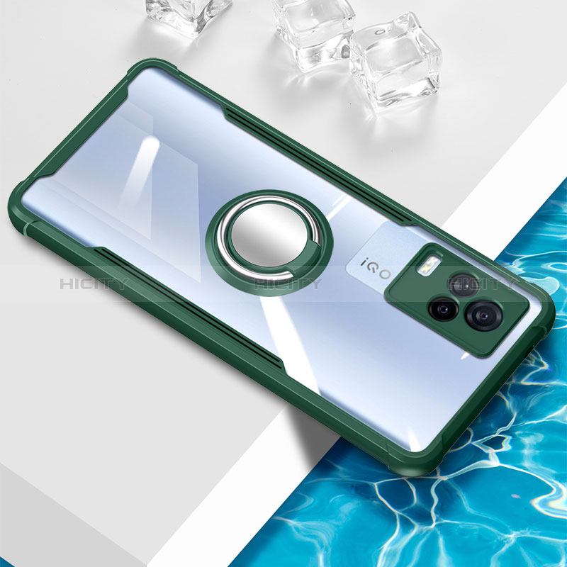 Custodia Silicone Trasparente Ultra Slim Cover Morbida con Magnetico Anello Supporto BH1 per Vivo iQOO 7 Legend 5G Verde