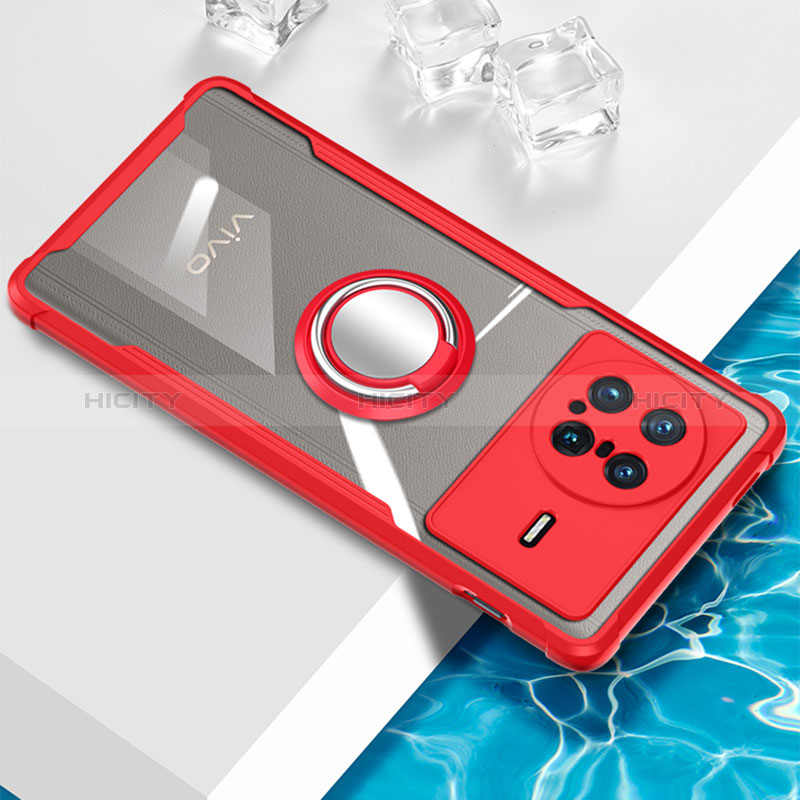 Custodia Silicone Trasparente Ultra Slim Cover Morbida con Magnetico Anello Supporto BH1 per Vivo X Note Rosso