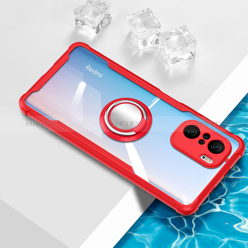 Custodia Silicone Trasparente Ultra Slim Cover Morbida con Magnetico Anello Supporto BH1 per Xiaomi Poco F3 5G