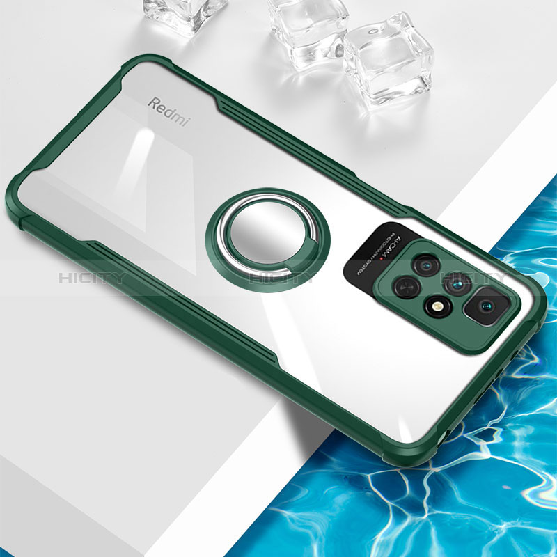 Custodia Silicone Trasparente Ultra Slim Cover Morbida con Magnetico Anello Supporto BH1 per Xiaomi Poco M4 Pro 5G Verde