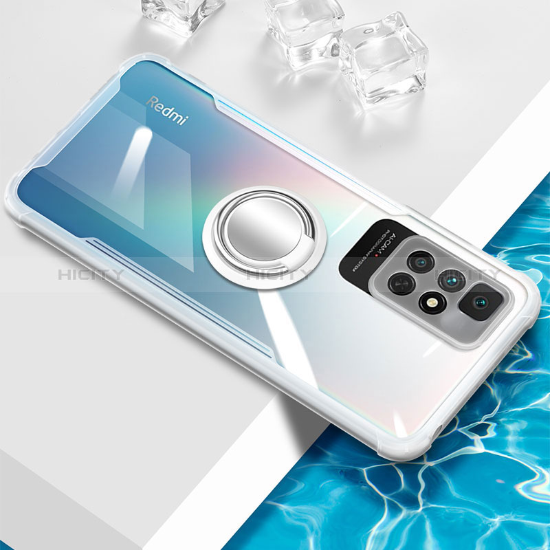 Custodia Silicone Trasparente Ultra Slim Cover Morbida con Magnetico Anello Supporto BH1 per Xiaomi Redmi 10 (2022) Bianco