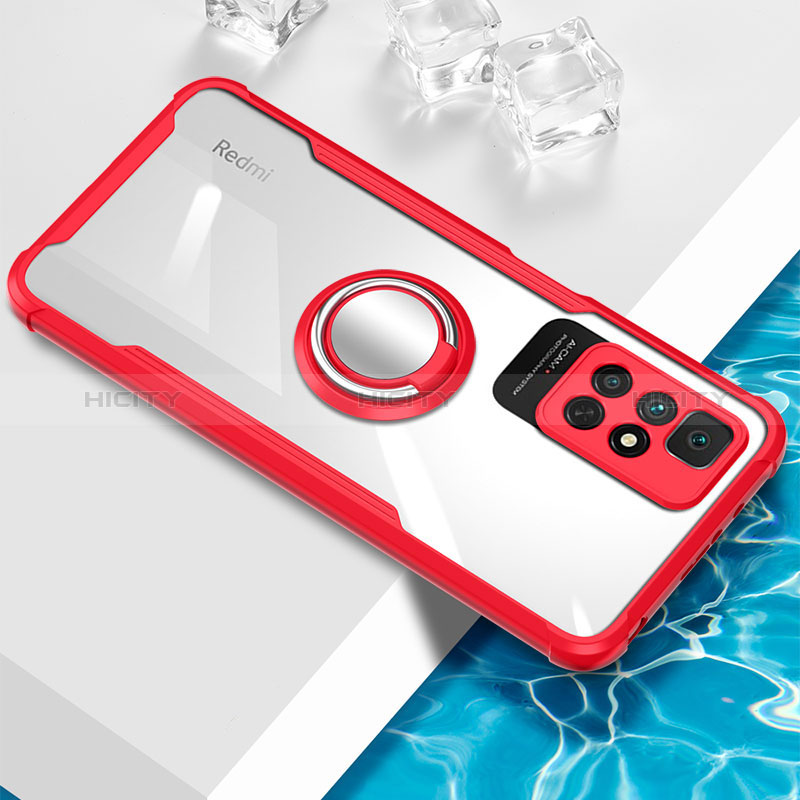 Custodia Silicone Trasparente Ultra Slim Cover Morbida con Magnetico Anello Supporto BH1 per Xiaomi Redmi 10 (2022) Rosso