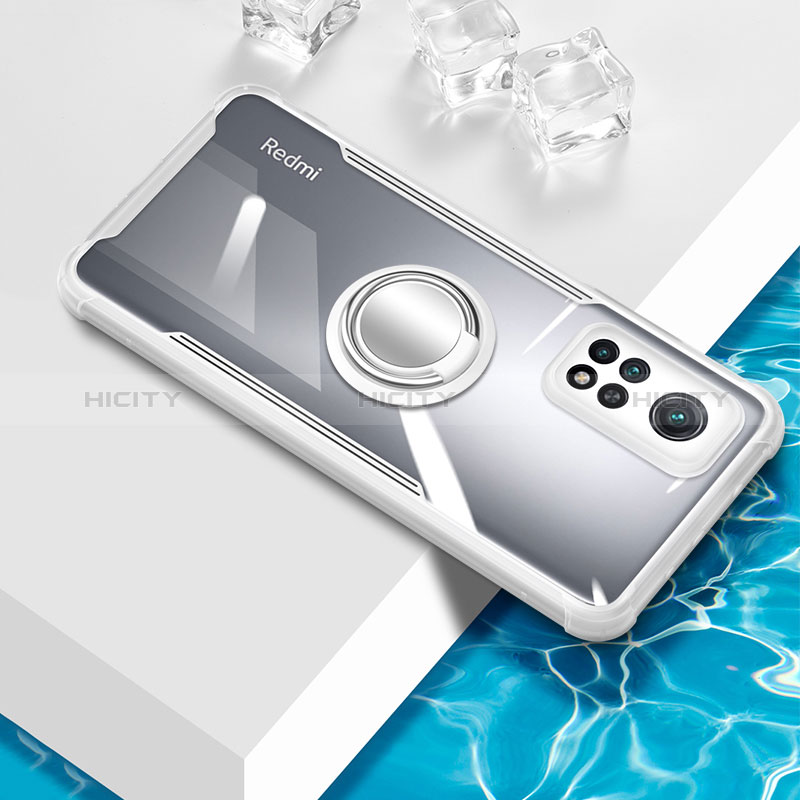 Custodia Silicone Trasparente Ultra Slim Cover Morbida con Magnetico Anello Supporto BH1 per Xiaomi Redmi Note 11 4G (2022) Bianco