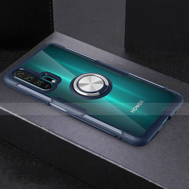 Custodia Silicone Trasparente Ultra Slim Cover Morbida con Magnetico Anello Supporto C01 per Huawei Honor 20 Pro Cielo Blu