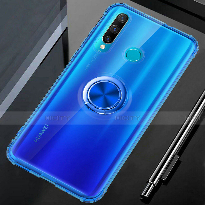 Custodia Silicone Trasparente Ultra Slim Cover Morbida con Magnetico Anello Supporto C01 per Huawei Honor 20E Blu