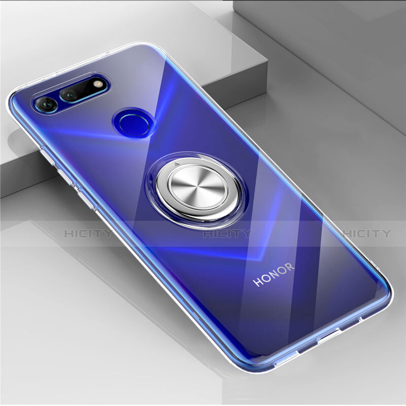 Custodia Silicone Trasparente Ultra Slim Cover Morbida con Magnetico Anello Supporto C01 per Huawei Honor View 20 Chiaro